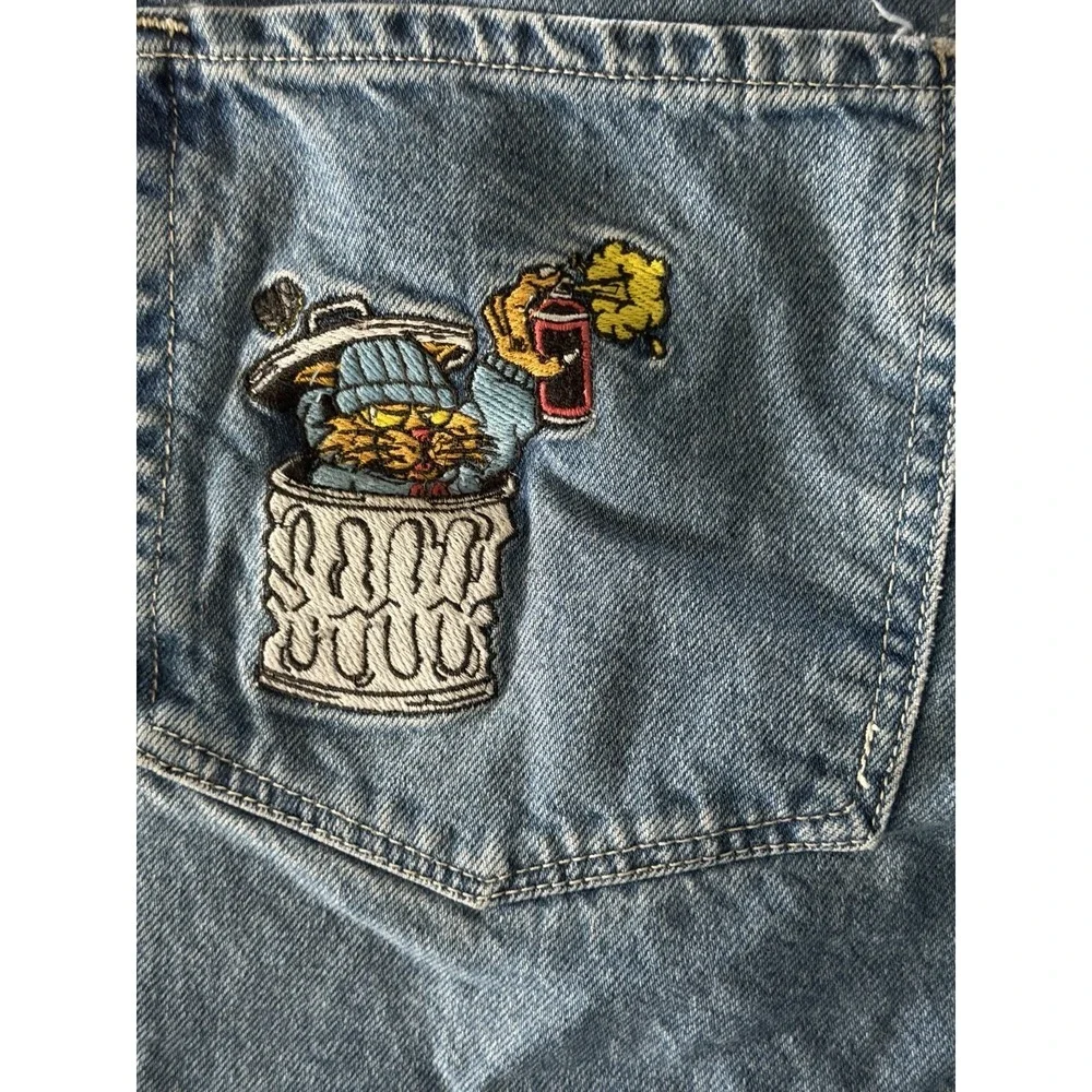 Vintage 90's Empyre Men's Blue Denim Patch Jorts Baggy Skater Grunge Size 30